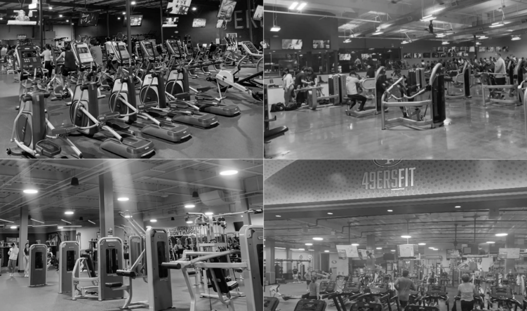 Clockwise from top left: Crunch Fitness, Fitness 19 Meridian Avenue, 49ers Fit and UFC Fit.