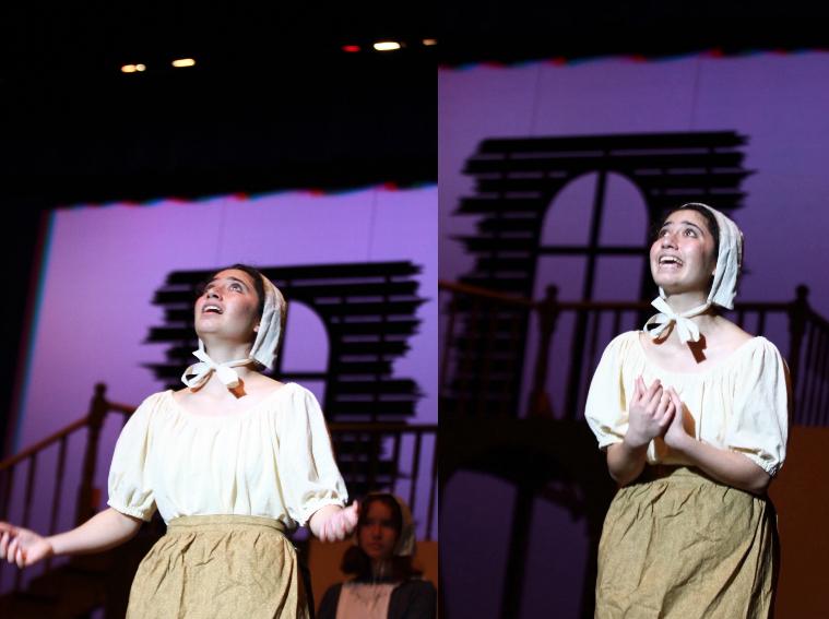 Ariana Tootoonchi on stage in The Crucible as Mary Warren. 