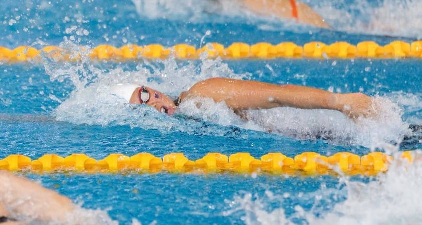 On Aug. 24, Zhang competes in the 50-meter freestyle in the preliminary round at Junior Pan-Pacific Championships.