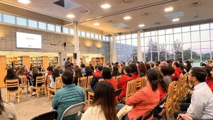 The community and district board listening to the open dialogue during the meeting with four members of the board in the SHS library on Oct. 22. This meeting commenced just hours after the announcement of Superintendent Bill W. Sanderson’s abrupt leave and resignation.