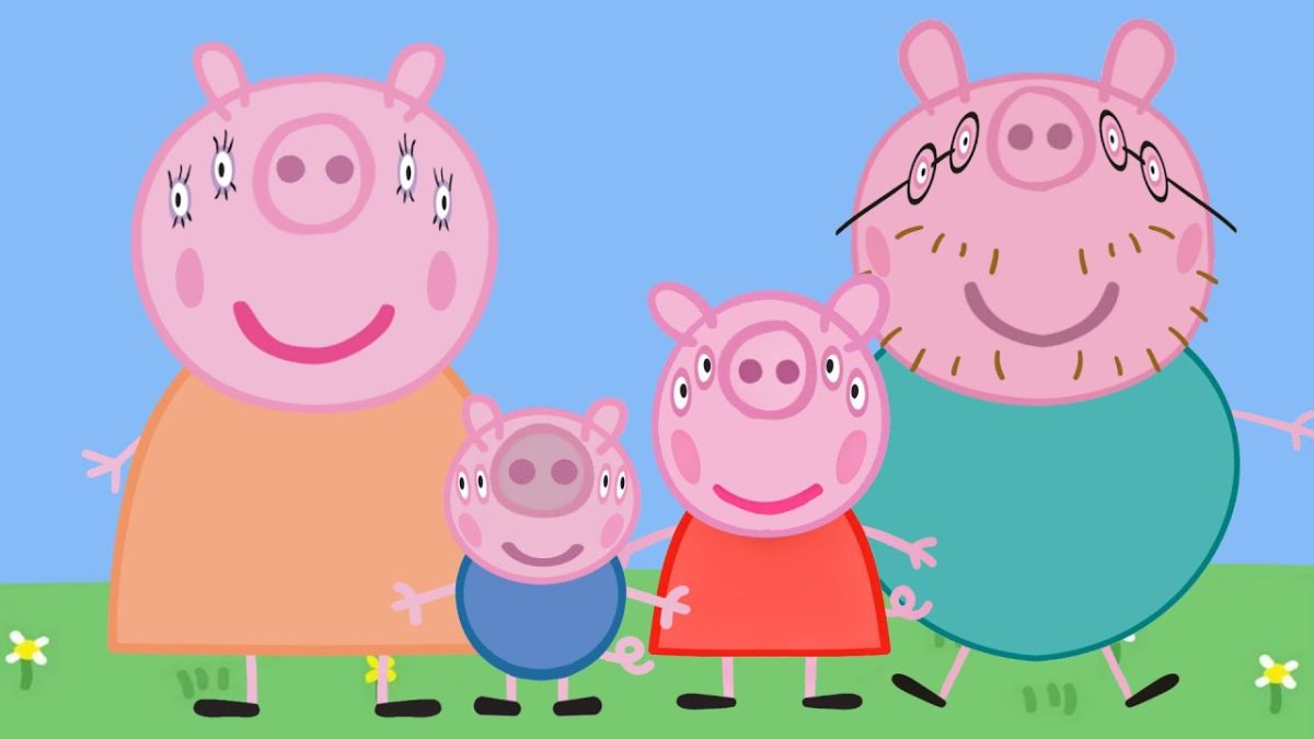 Peppa Pig’s family — viewed from the front.
