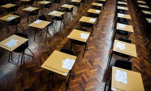 Standardized testing placed on rows of desks