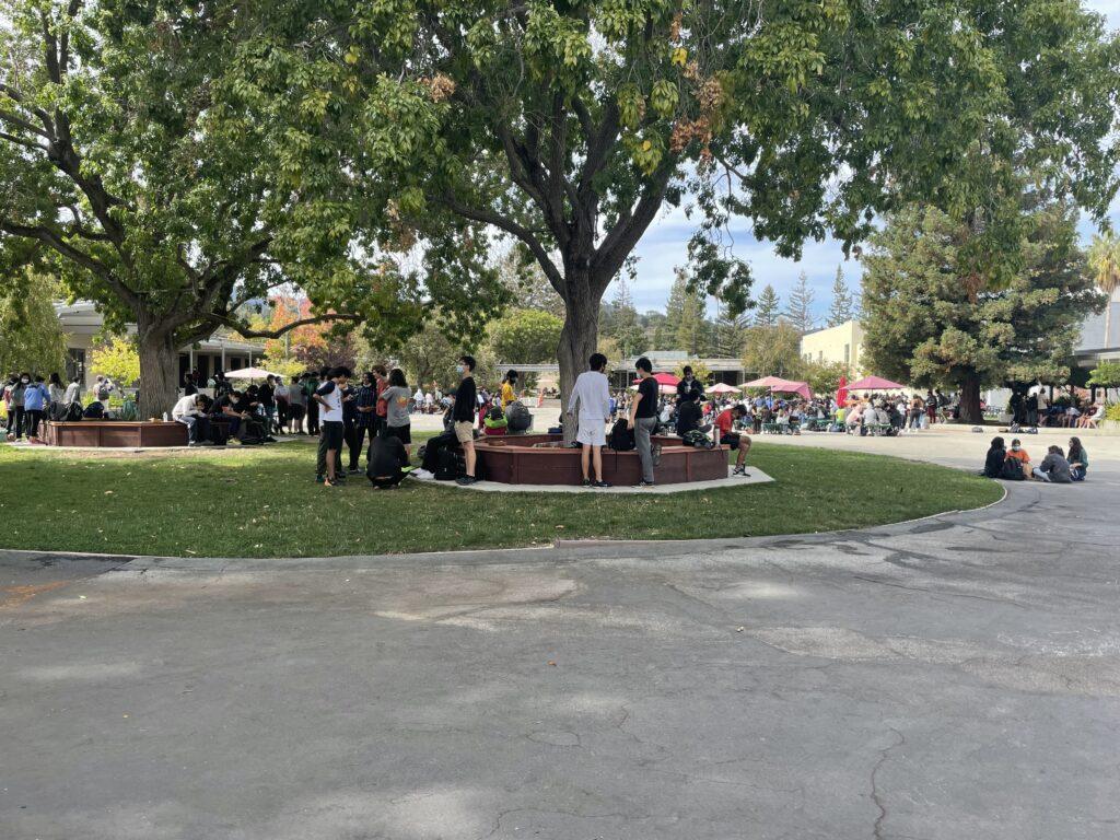 Students gather together in the quad during lunch