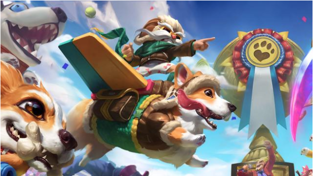 Corgi Corki, an April Fools cosmetic for the character Corki in which he rides on a dog.