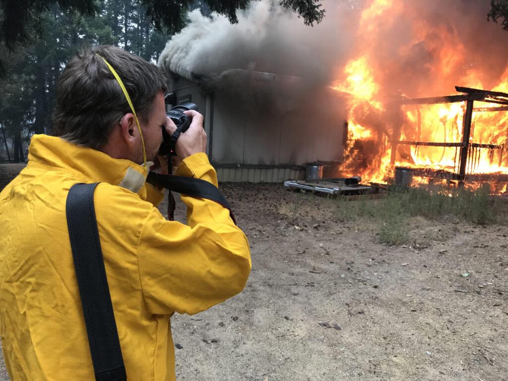 San Jose Mercury News reporter Ethan Baron (not shown in picture) and Bay Area News Group photographer Aric Crabb cover the 2020 CZU fires in the Santa Cruz mountains
