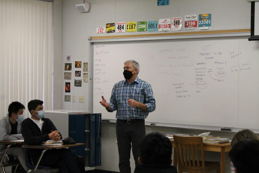 Dimock teaches an English 9 class about “The Odyssey” on Jan. 13. 
