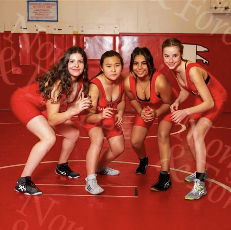 Irene Frazier (far left), Solbee Lee (middle left), Meher Haider (middle right), Rebecca Boscow (far right) pose before going to CCS.