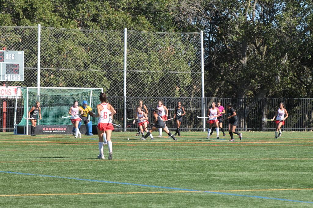 Field hockey defends their goal against Mitty.