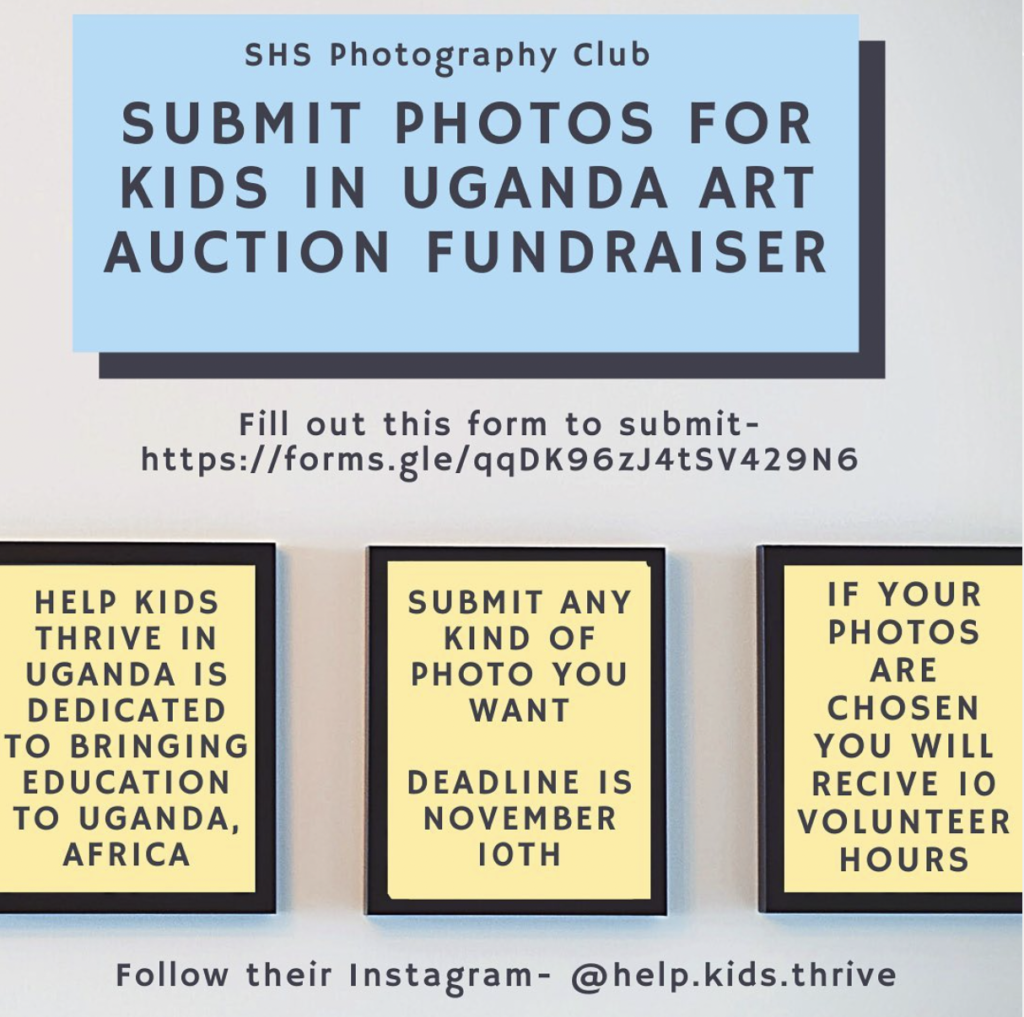 The photography club’s Instagram advertises upcoming events for members to participate in, such as the Uganda fundraiser.