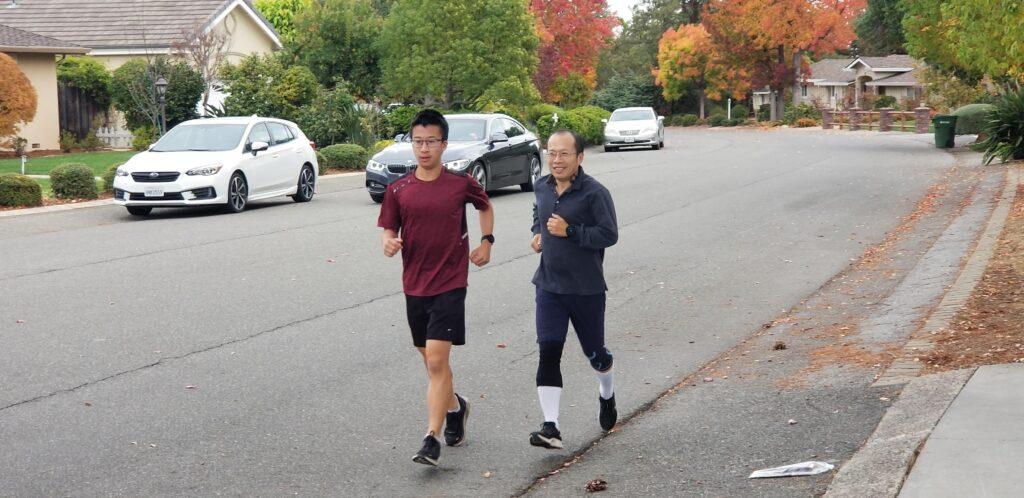 Timothy Wei and his father run in the neighborhoods during weekends. 