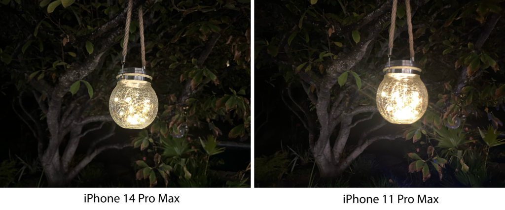 Comparison between photos taken by an iPhone 14 Pro (left) and an iPhone 11 Pro (right) suggests a huge progression in iPhone’s detail catching and AI processing in their cameras. 