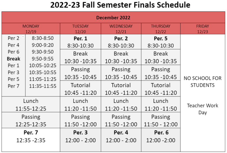 School releases fall finals schedule Saratoga Falcon