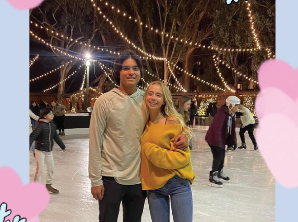 Blom and Timmons pose at an ice rink in Palo Alto.

