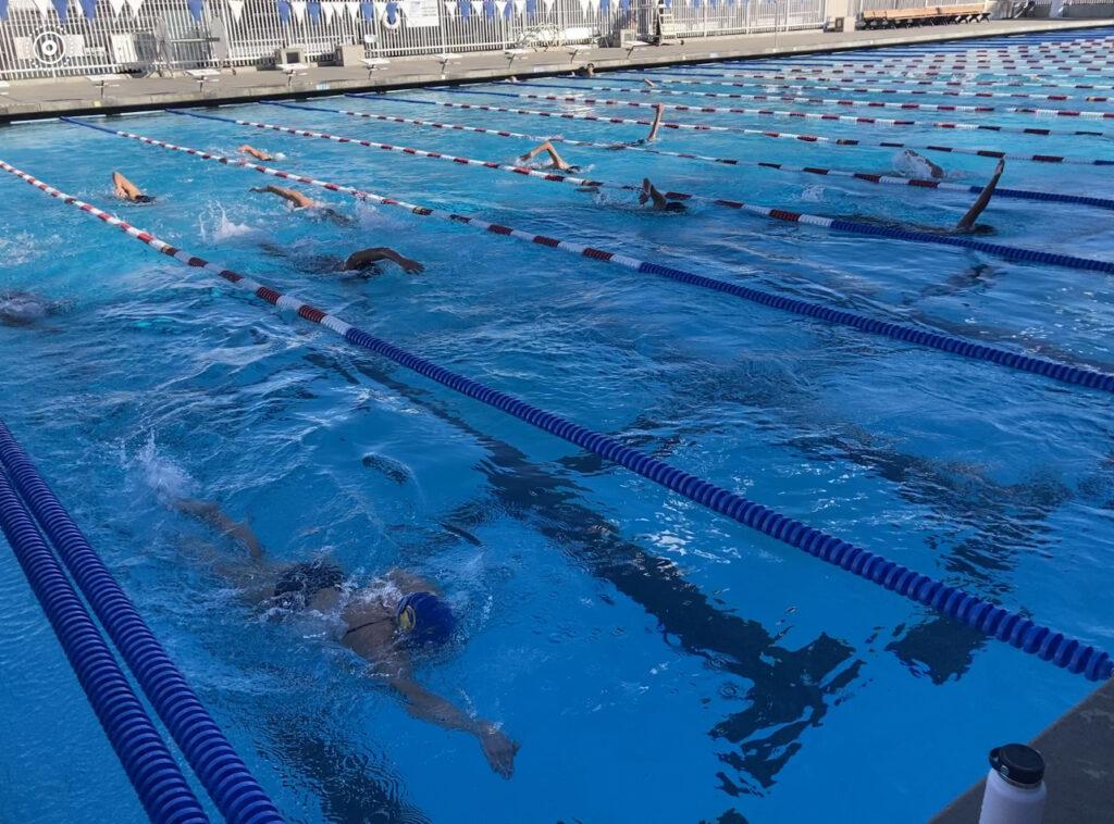 The swim team runs through a set during practice on Feb. 6.