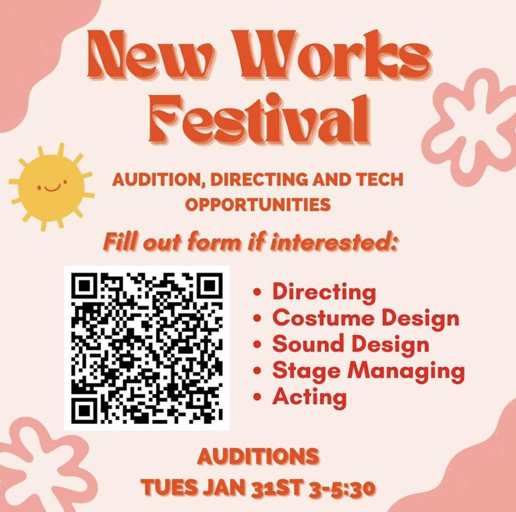 Drama Club advertises sign ups for the New Works festival on social media.