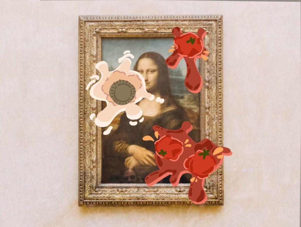 Food thrown on Leonardo Da Vinci’s painting “Mona Lisa.”