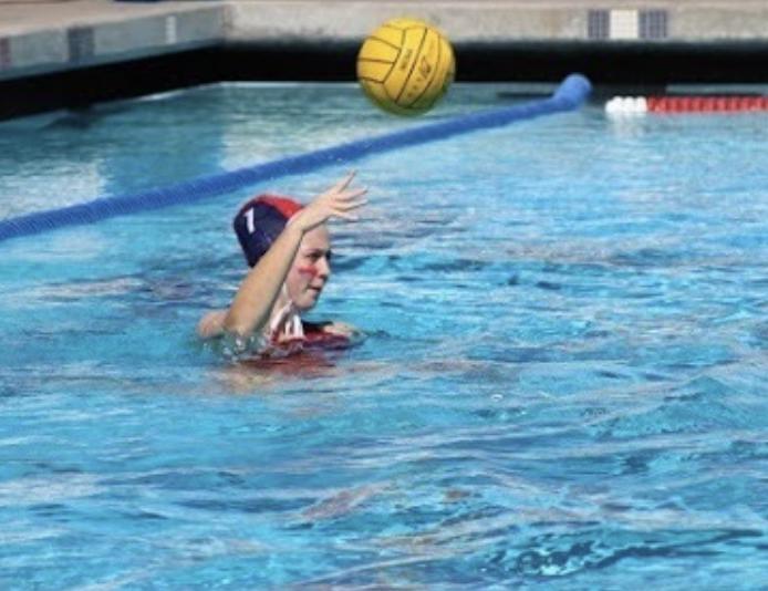 Senior+Rosie+Kline+throws+the+ball+during+her+water+polo+match.