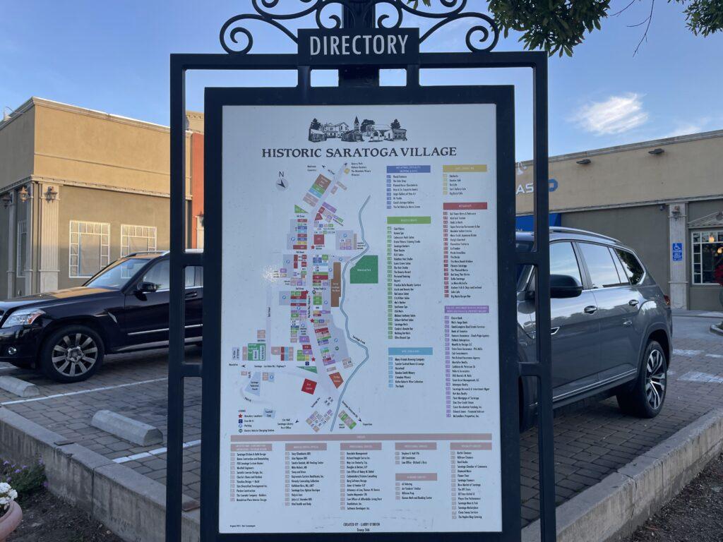 Freshman Larry O’Brien’s Eagle Service Project of creating a new map for Saratoga downtown is displayed on a kiosk on the front corner of downtown.
