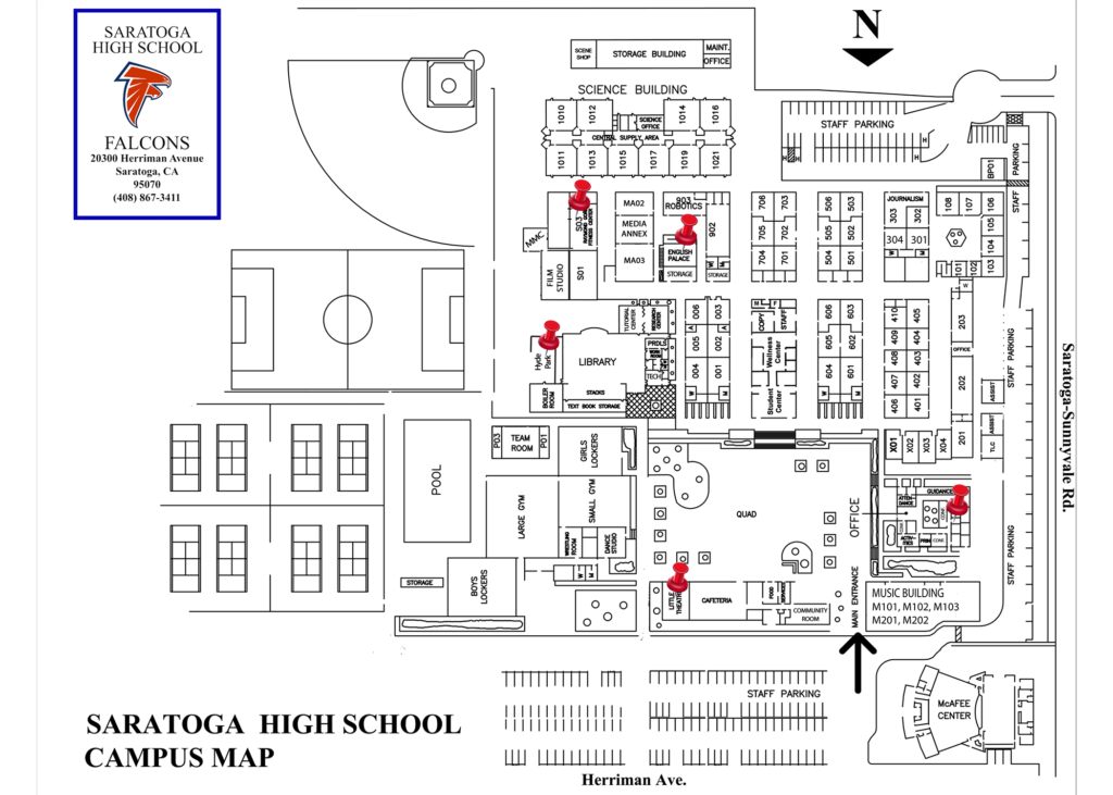 A map of SHS with the sites mentioned in the story labeled.