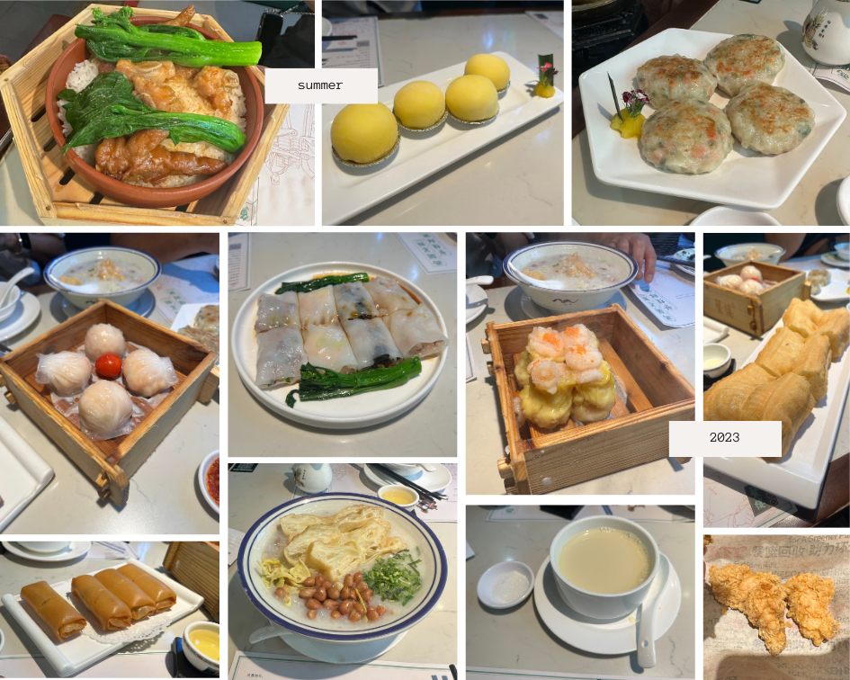A collage of some of the dimsum dishes I ate in Hong Kong. 