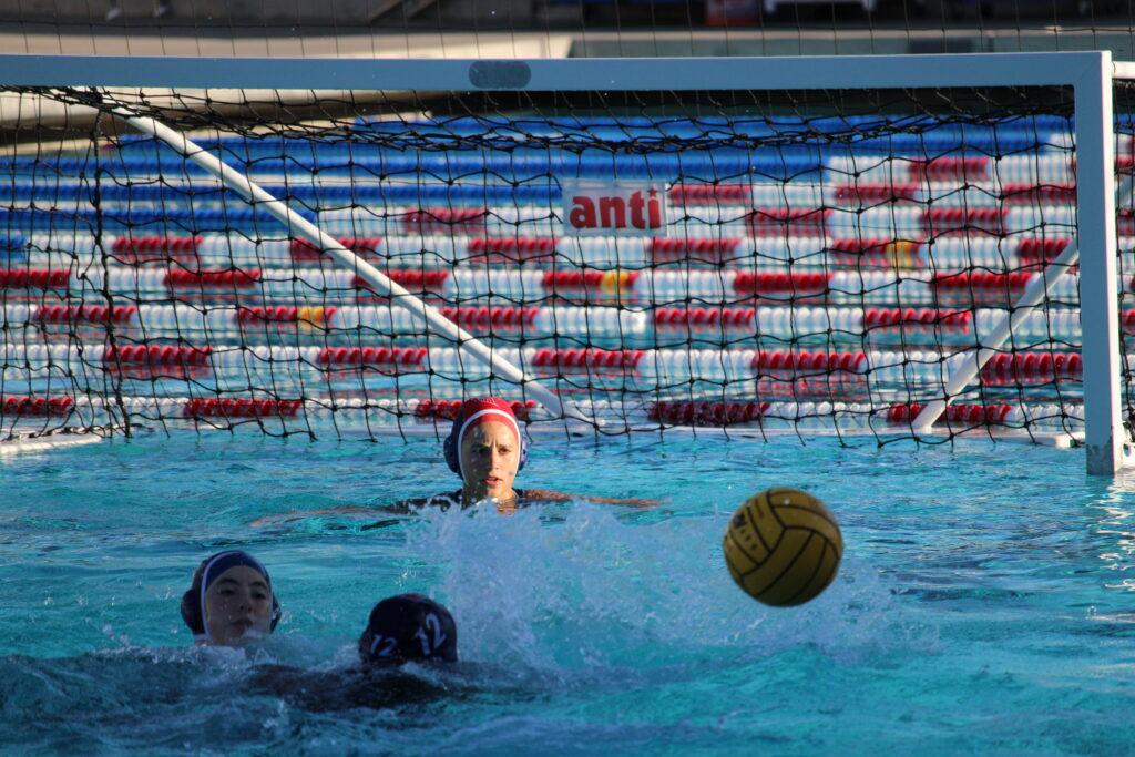 Junior goalie Lera Polyakova gets ready to block the shot on goal during a home game against Homestead on Sept. 26. 