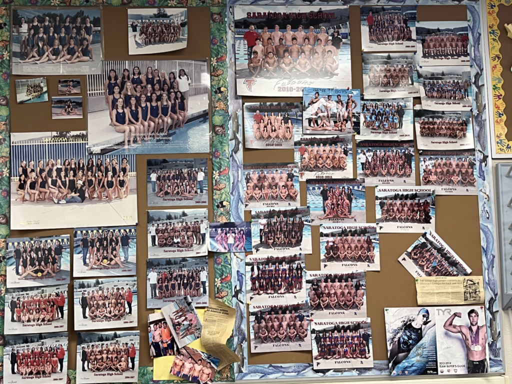 Thomson+has+collage+on+her+wall+showing+all+the+swim+teams+she+has+coached.
