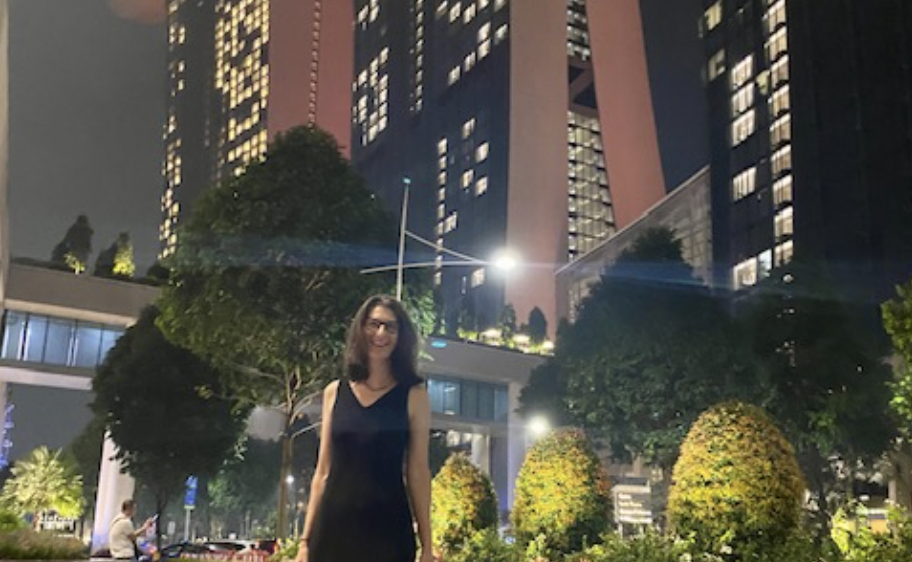 Herzman poses in front of the Marina Bay Sands at the new teacher’s social.