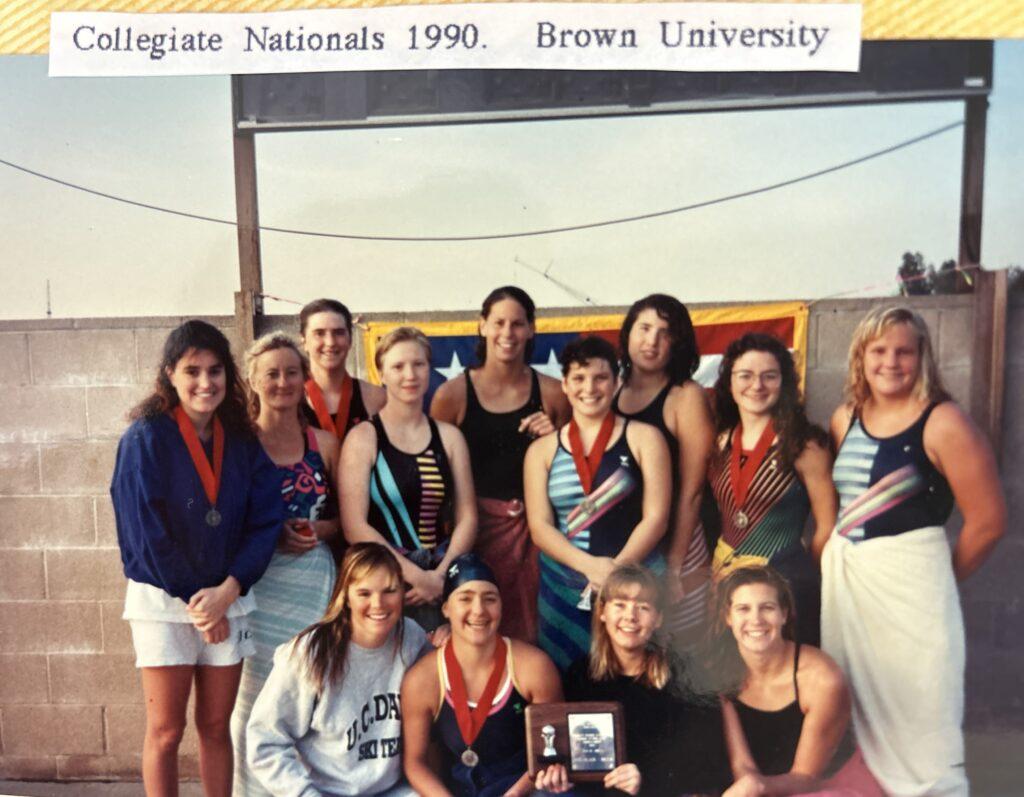 Frangieh and her UC Davis team at the 1990 water polo National Championships held at Brown University.