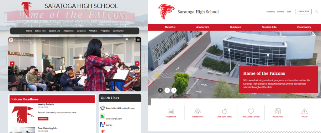 The old school website (left) in contrast to the updated version.