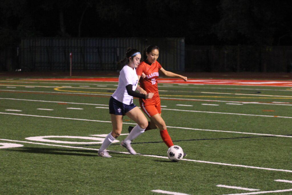 Senior captain and center-back Jiah Jung defends the ball against Notre Dame on Dec. 5. 