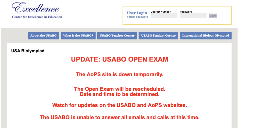 USABO announces postponement of the Olympiad.