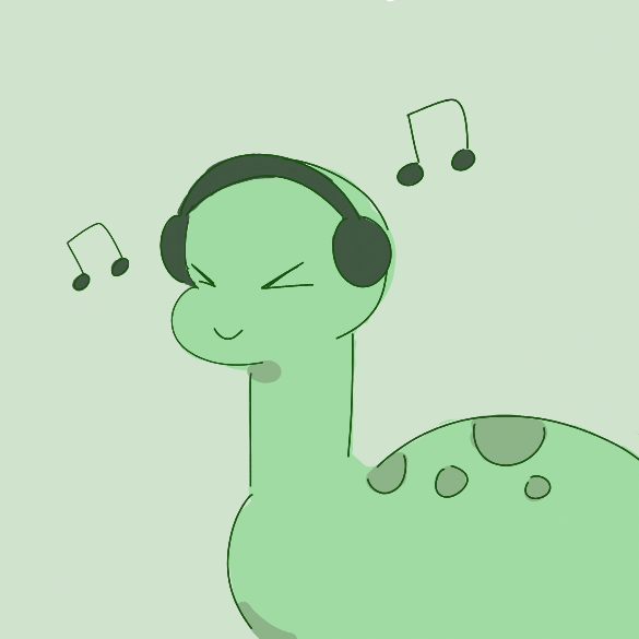 The main “Like a Dino!” dinosaur listening to music.