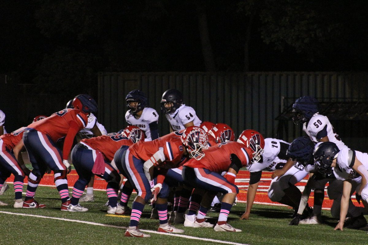 Falcons lineup in front of the endzone preparing to rush forward for another touchdown.