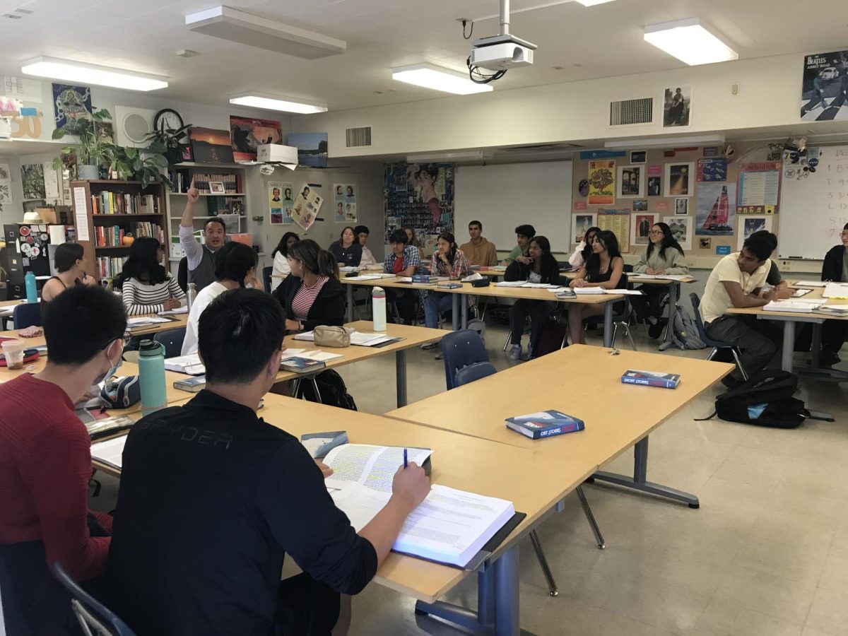 AP Language and Composition teacher Erick Rector in front of his AP Lang class.