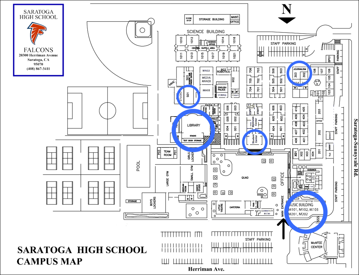 The locations of five printers open for student use on campus.