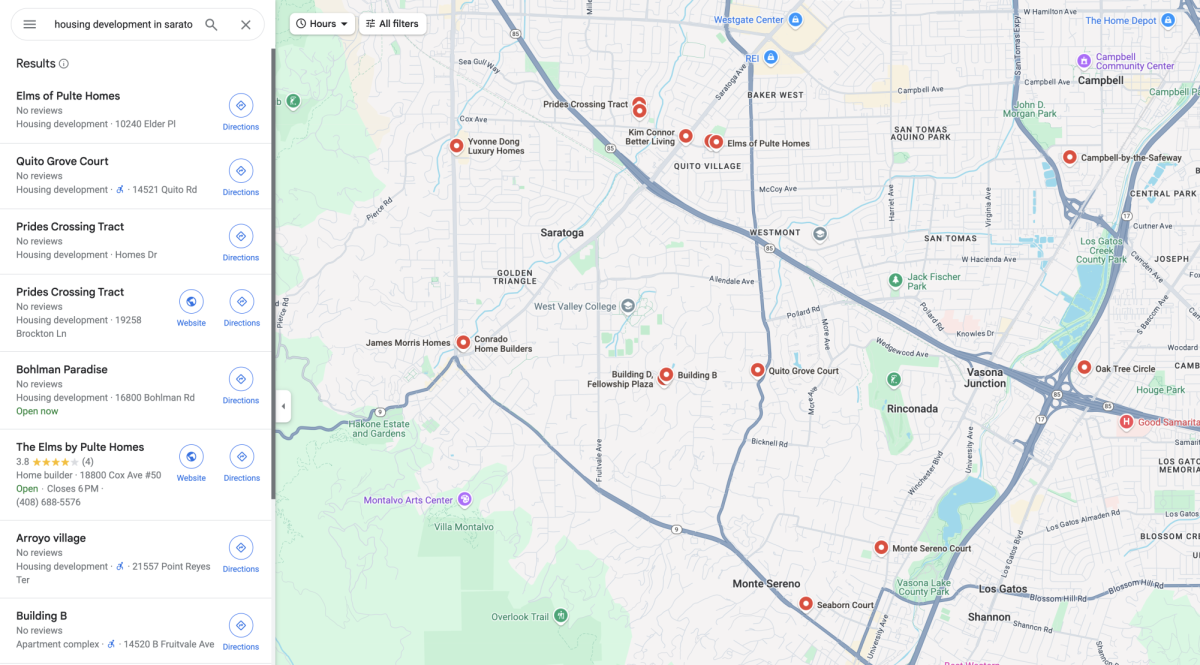 Results shown on Google Map after searching up “housing developments nearby,” which doesn’t include those that didn’t publicize themselves on the map. 