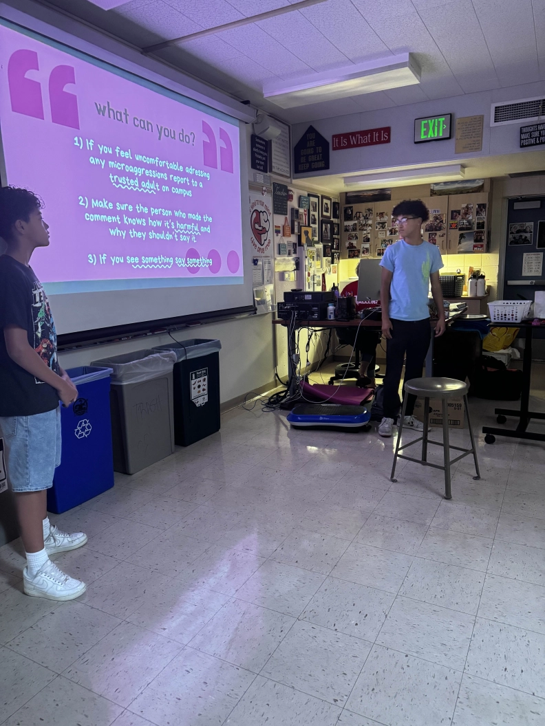 Senior Dylan Wilson and freshman Carter Wilson present to Amy Obenour’s 4th period driver’s education class.