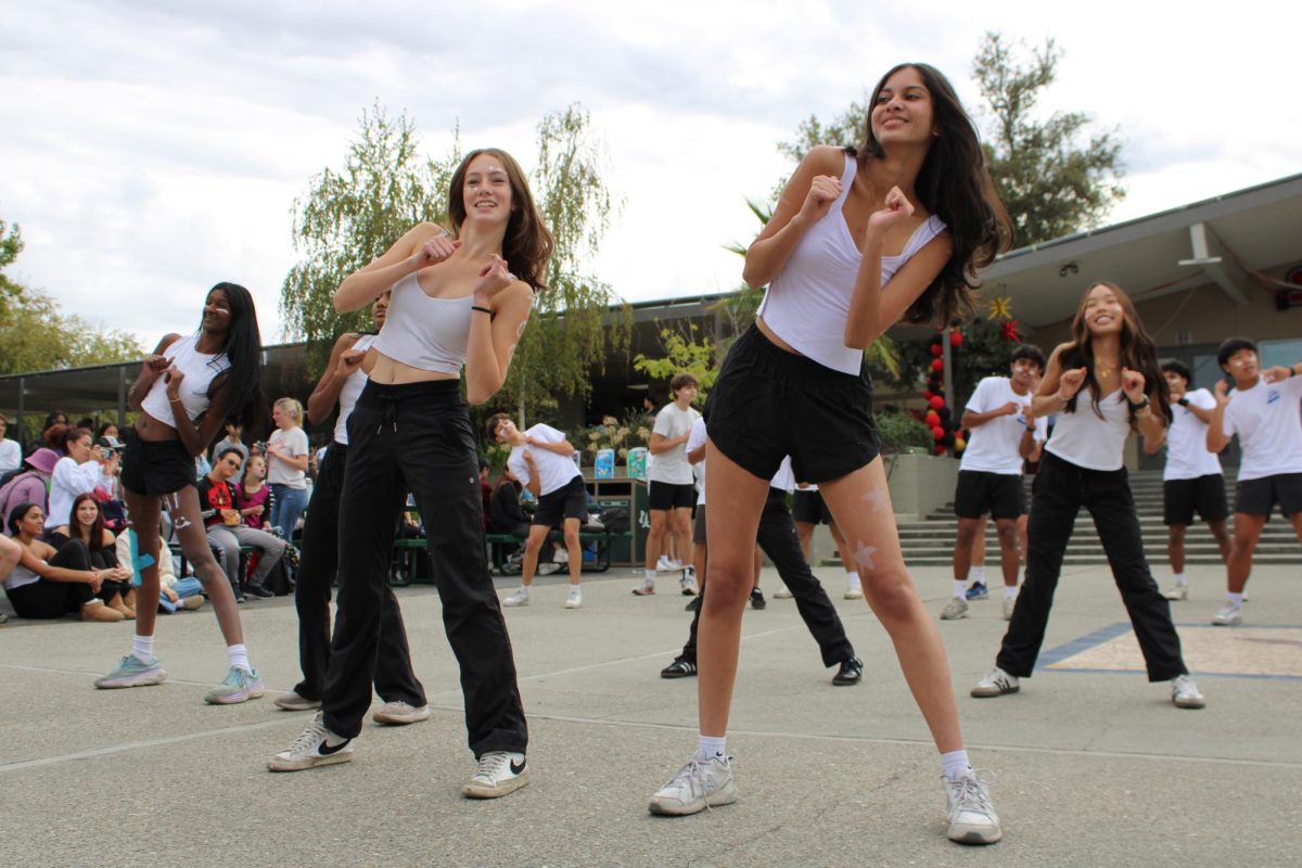 Sophomores Alma Garniek and Sia Bharadhwaj performed during the group dance.