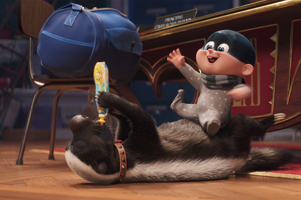 Gru Junior successfully tames Gru’s high school mascot—the honey badger Lenny.