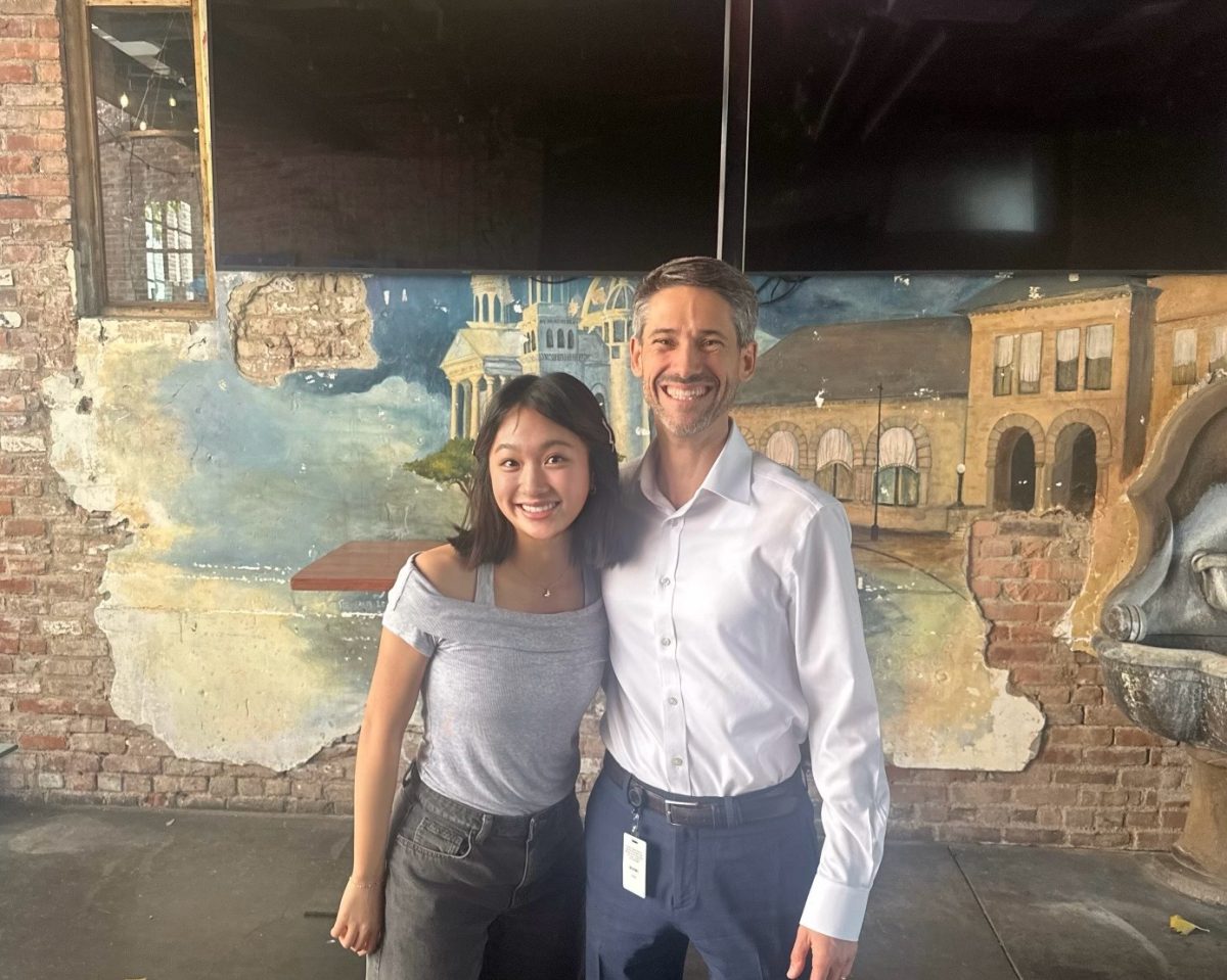 Mayor Matt Mahan and senior Amy Pan pose at an intern appreciation lunch on July 30.