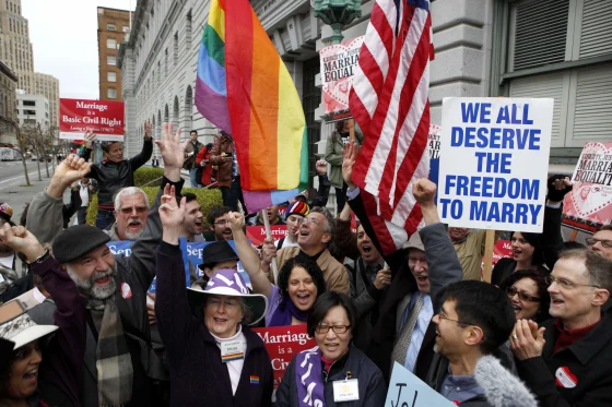 People protesting for the right to gay marriage in CA.