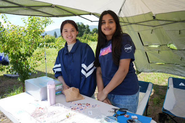 Senior Grace Liu and senior Saachi Jain selling animal stickers and keychains at the Saratoga Blossom Festival as a fundraiser for iCLEAR.