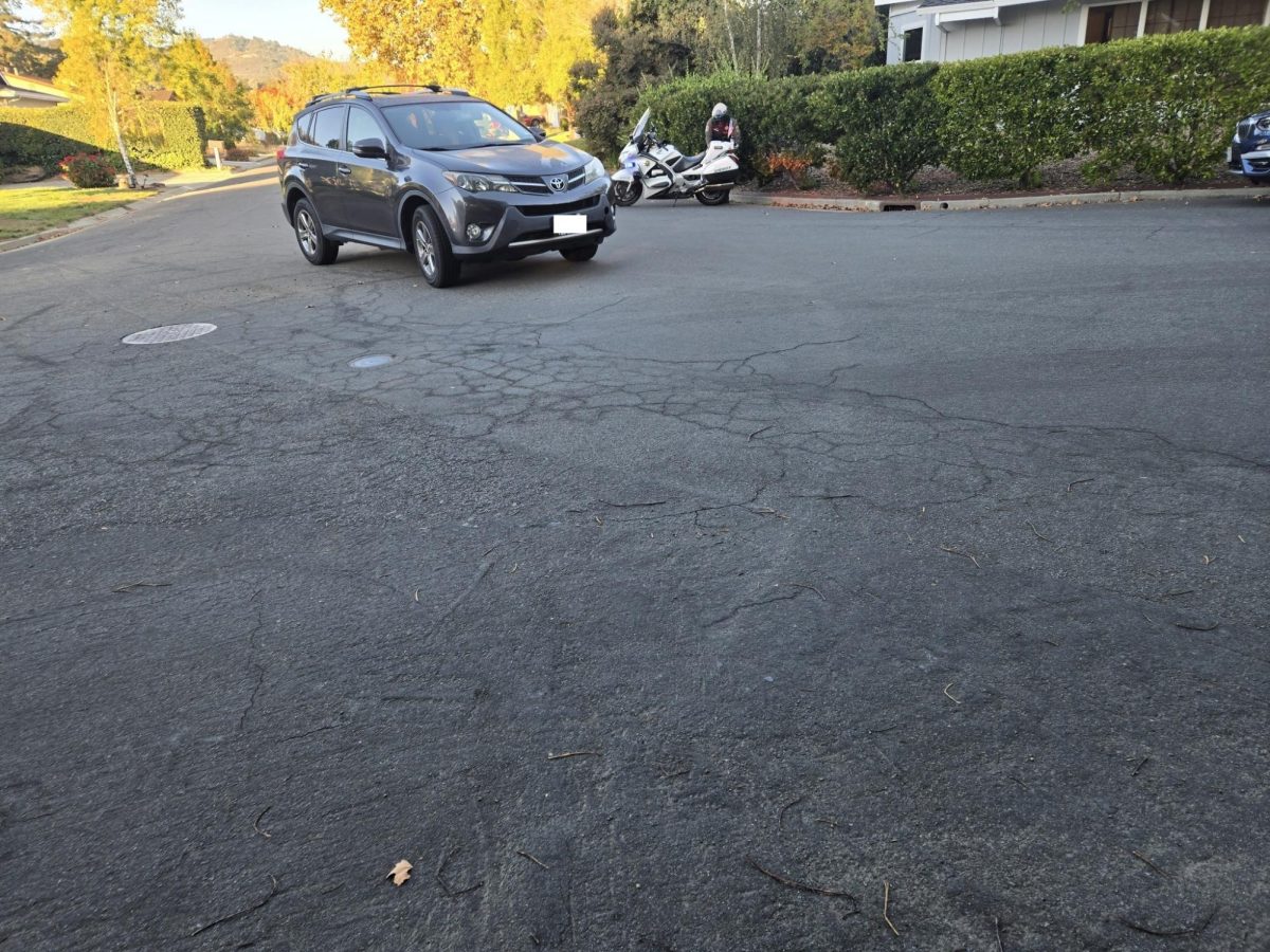 A photo of the car along Camino Rico shortly after the crash.