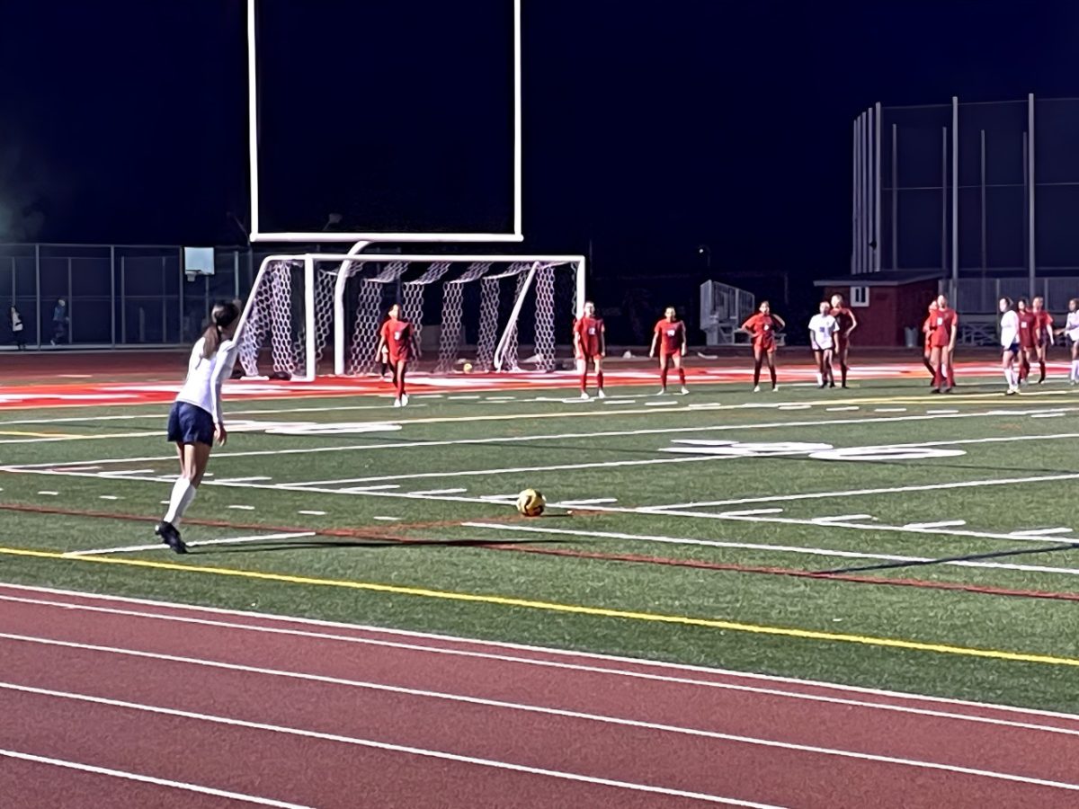 Falcons look to defend Notre Dame’s free kick during home game on Dec. 10. 
