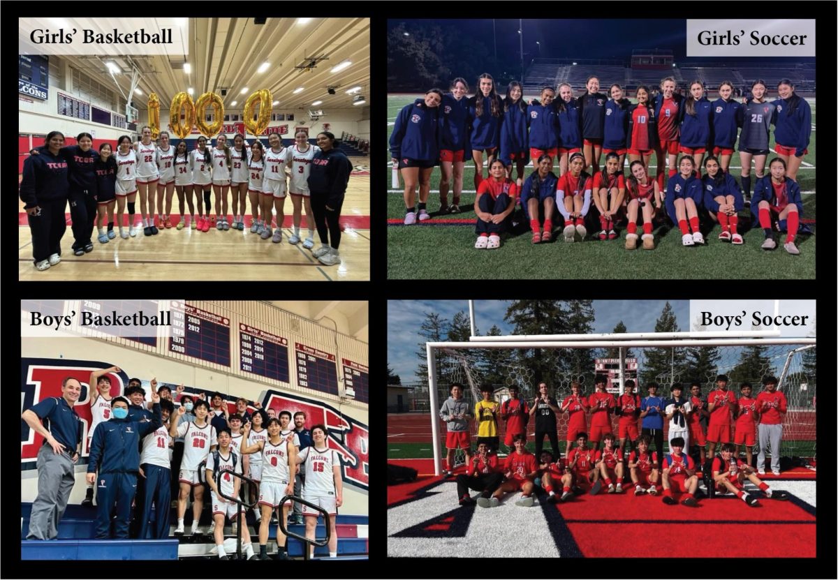 Team pictures of each of the four winter sports teams, girls’ basketball, girls’ soccer, boys’ basketball and boys’ soccer.