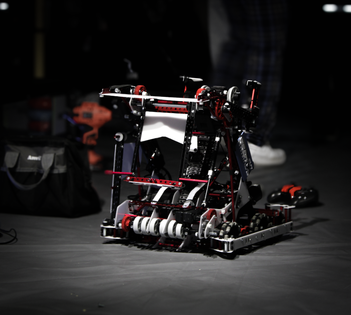 Team 95071X’s robot being prepared for the first finals match at The Battle of the Bay tournament on Jan. 19