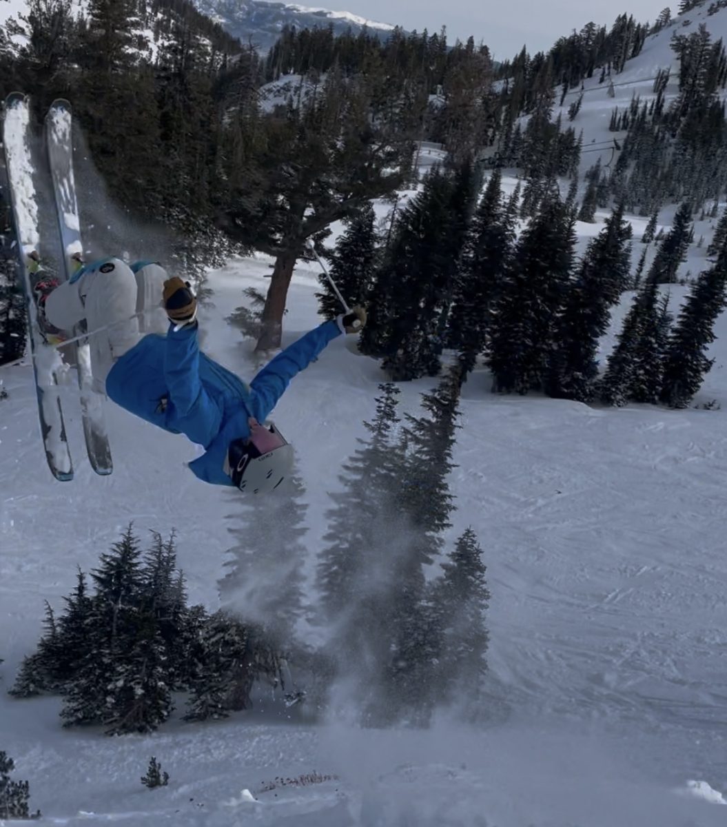 Junior Richard Fan executes a backflip off of a jump at the Alpine Meadows ski resort near Lake Tahoe, Calif.
