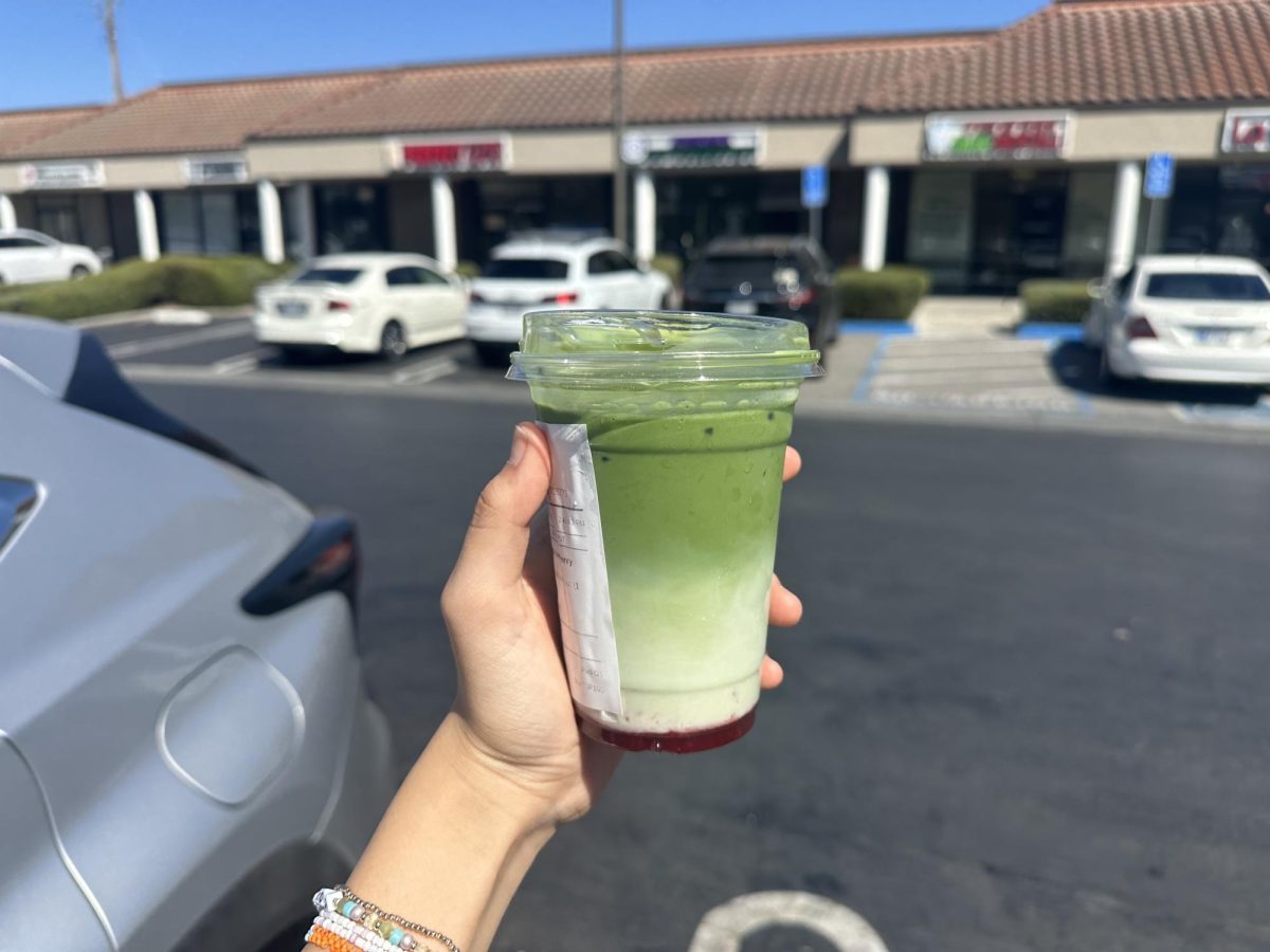 A strawberry matcha latte from Ceré Tea, a cafe on Prospect Road.