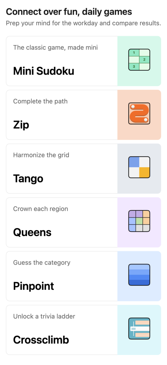 LinkedIn’s six games, as listed on their website.