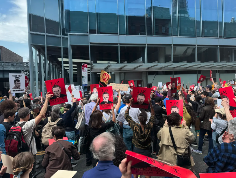  Courtesy of Techcrunch
Protesters gather outside of Tesla factory on March 29 in New York City.
